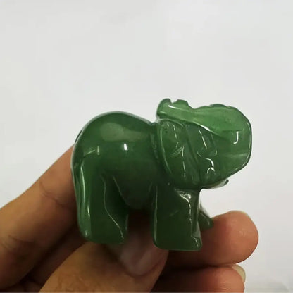 Hand Carved Natural Green Aventurine Jade Elephant Statue