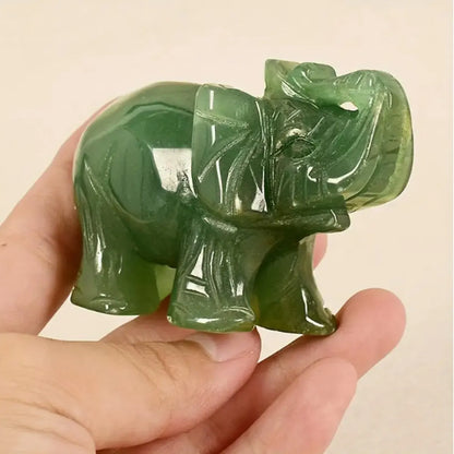 Hand Carved Natural Green Aventurine Jade Elephant Statue