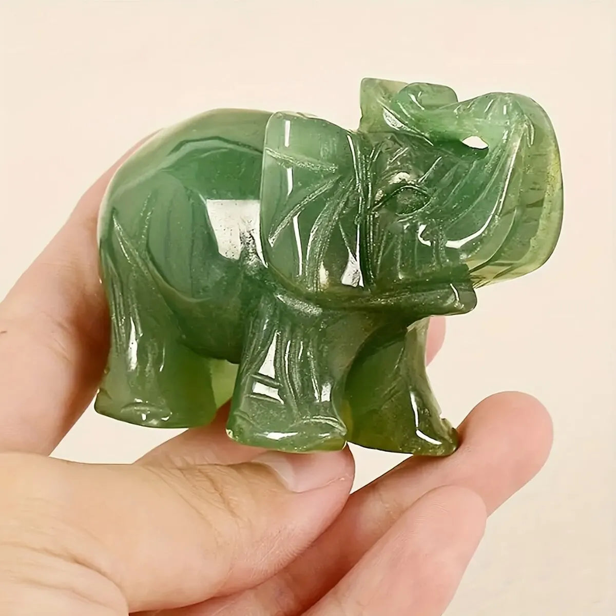 Hand Carved Natural Green Aventurine Jade Elephant Statue