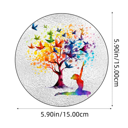 Glass Pattern Yoga Tree of Life Stained Wall Hanging Ornament