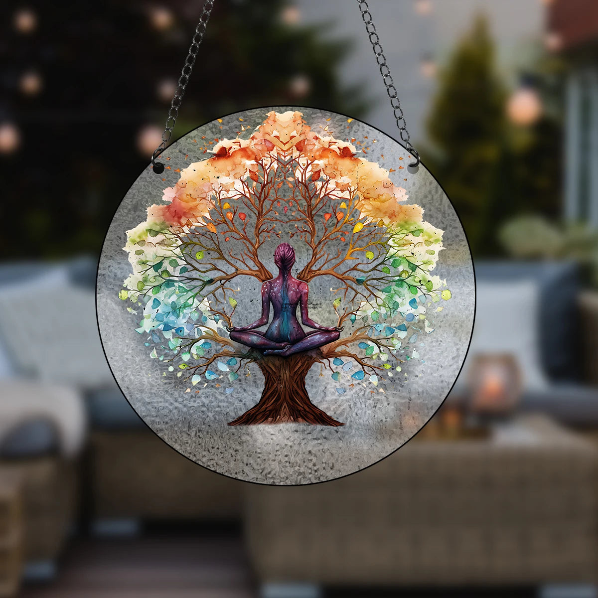 Glass Pattern Yoga Tree of Life Stained Wall Hanging Ornament