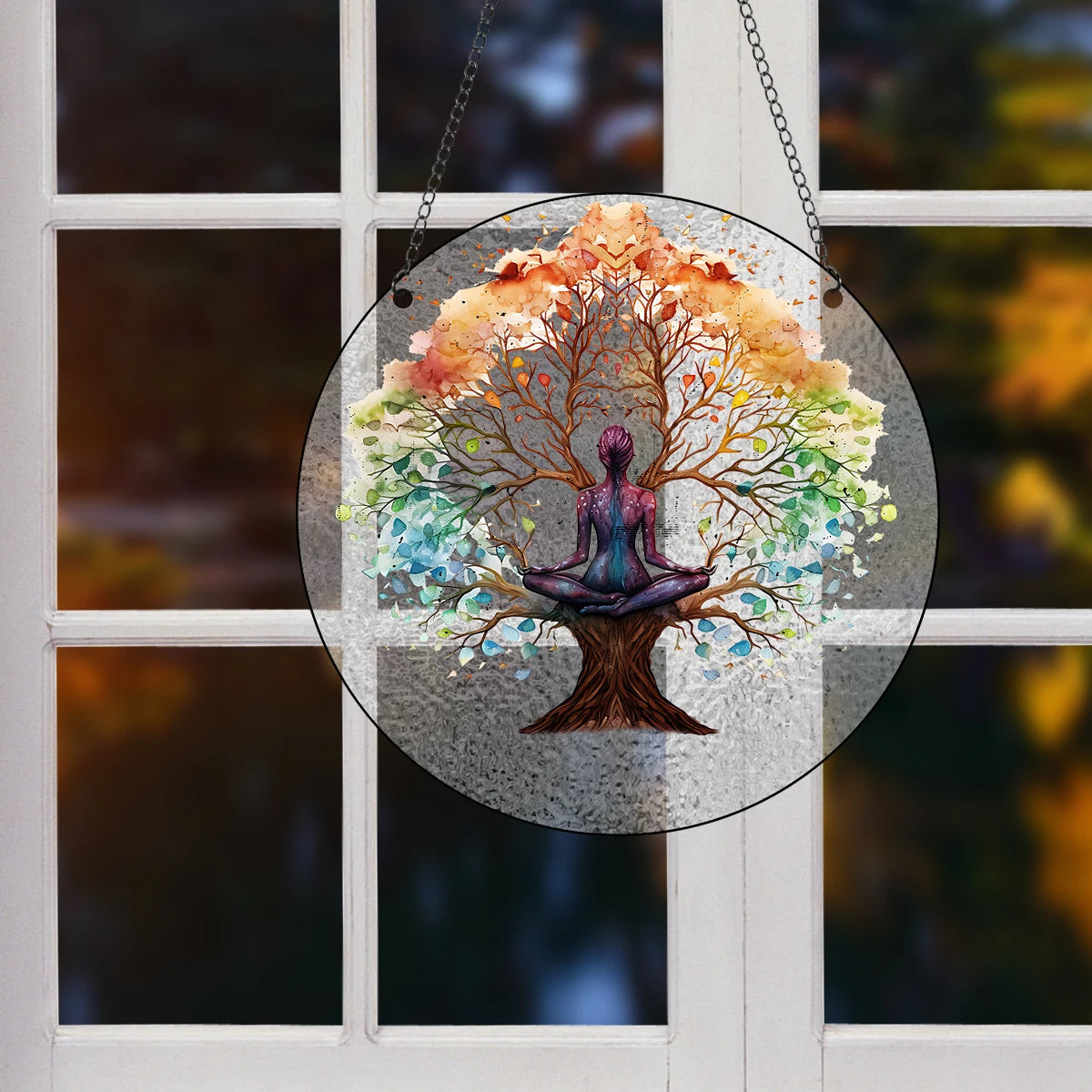 Glass Pattern Yoga Tree of Life Stained Wall Hanging Ornament