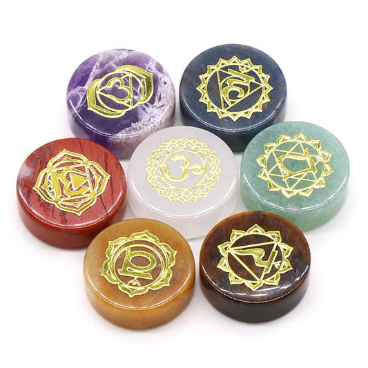 7 Chakra Natural Stones with Energy  Symbols