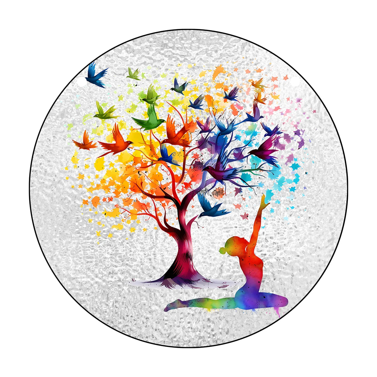 Glass Pattern Yoga Tree of Life Stained Wall Hanging Ornament